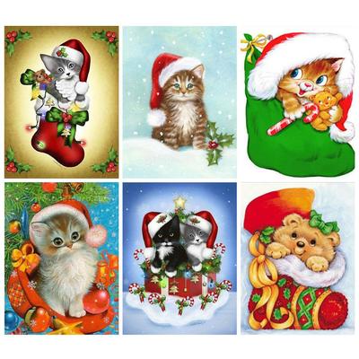 5D DIY Diamond Mosaic Christmas Boot Diamond Painting Cat Animal Full Embroidery Kits Home Decor Christmas Gift