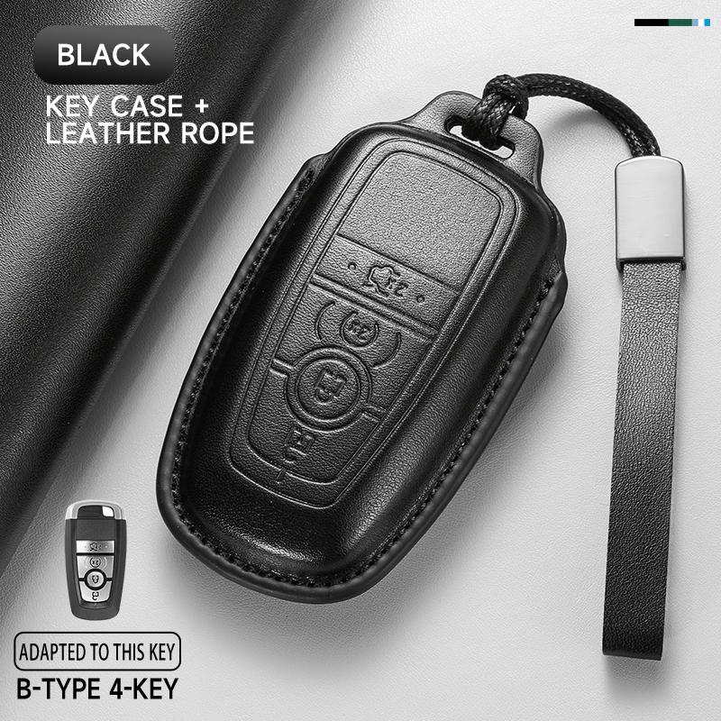 Leather Car Key Cover Case Protection Shell Keychain For Ford Fiesta Focus Fusion Mustang F-150 Mondeo Ecosport Kuga Edge Escape