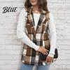 Single-breasted Coat Fall Spring Women Vest Plaid Printing Turn-down Collar Sleeveless Button Dark Tone Down Warm Mid Length Retro Waistcoat