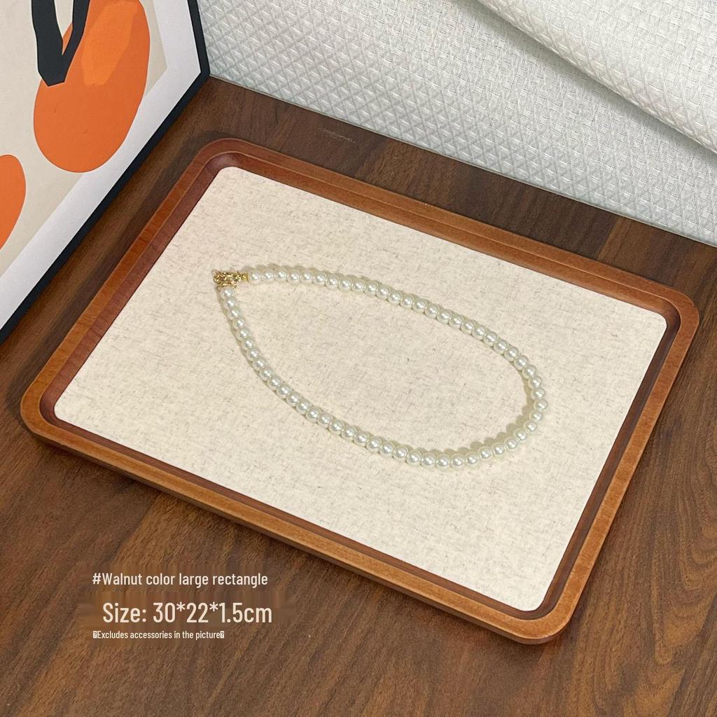Walnut Jewelry Tray: Pearl Necklace Storage & Linen-Style Display Stand for Props & Photography