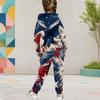 Girls Hooded Long Sleeve Star Firework Printed Dark Blue Two Piece Outfit Kangaroo Pocket Cuffed Pants Set