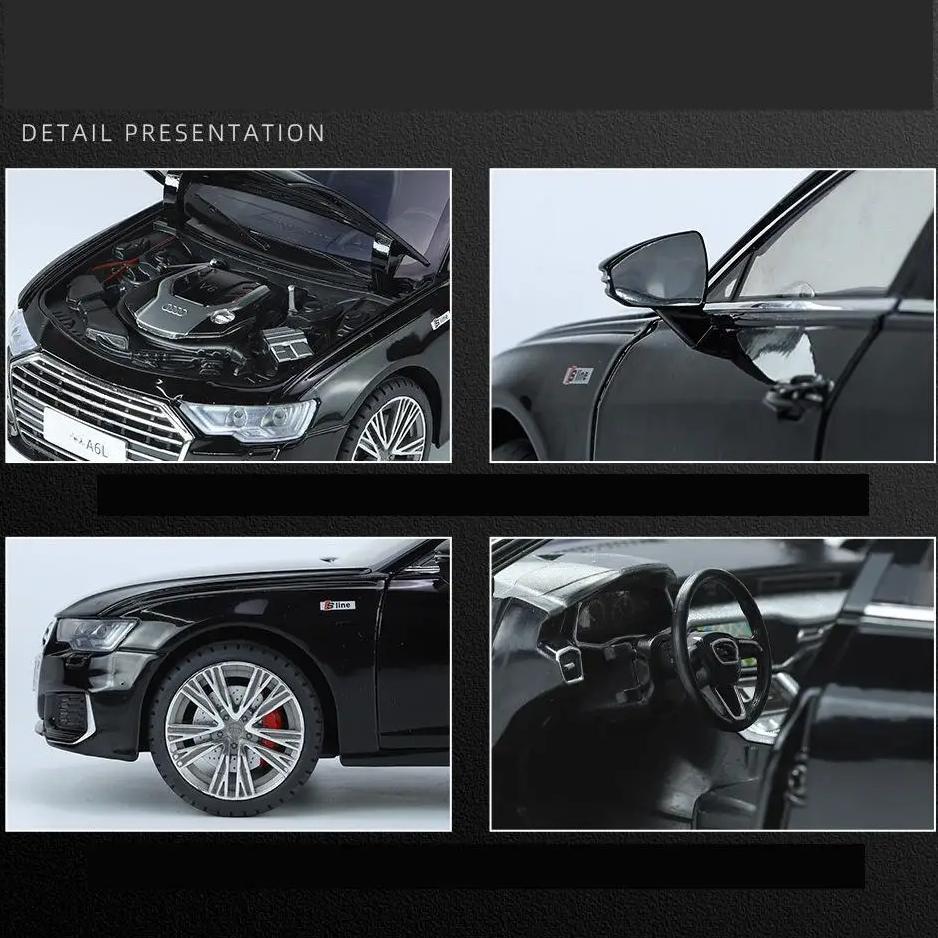 1/18 Scale A6L Toy Car Model Diecast Alloy Metal Vehicle Miniature Pull Back Sound Light Collection Gift for Boy Children Kid