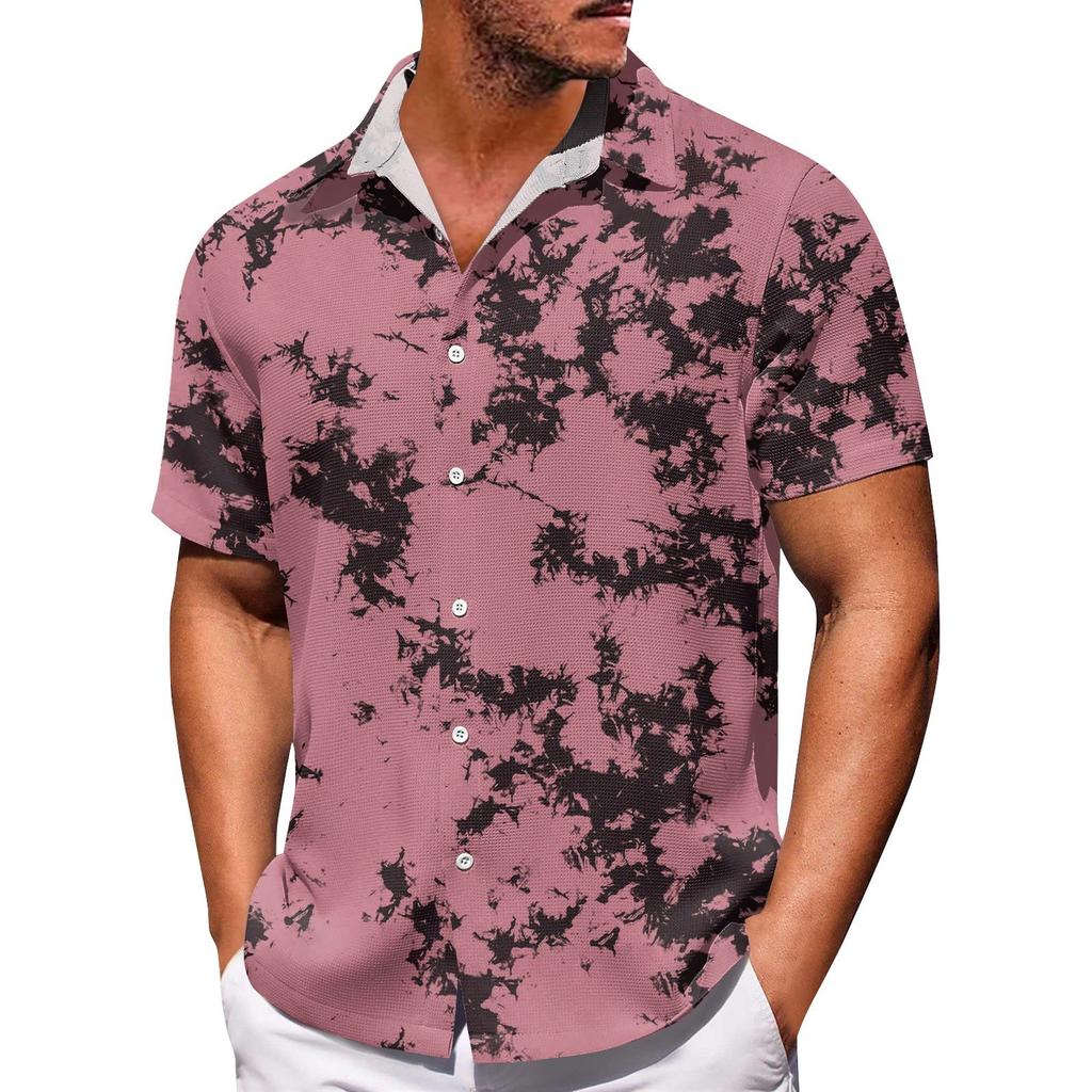 Erkek Hawaii Baskı Düğmesi Kısa Kollu Gömlek Erkek Günlük Moda Kısa Kollu Gömlek