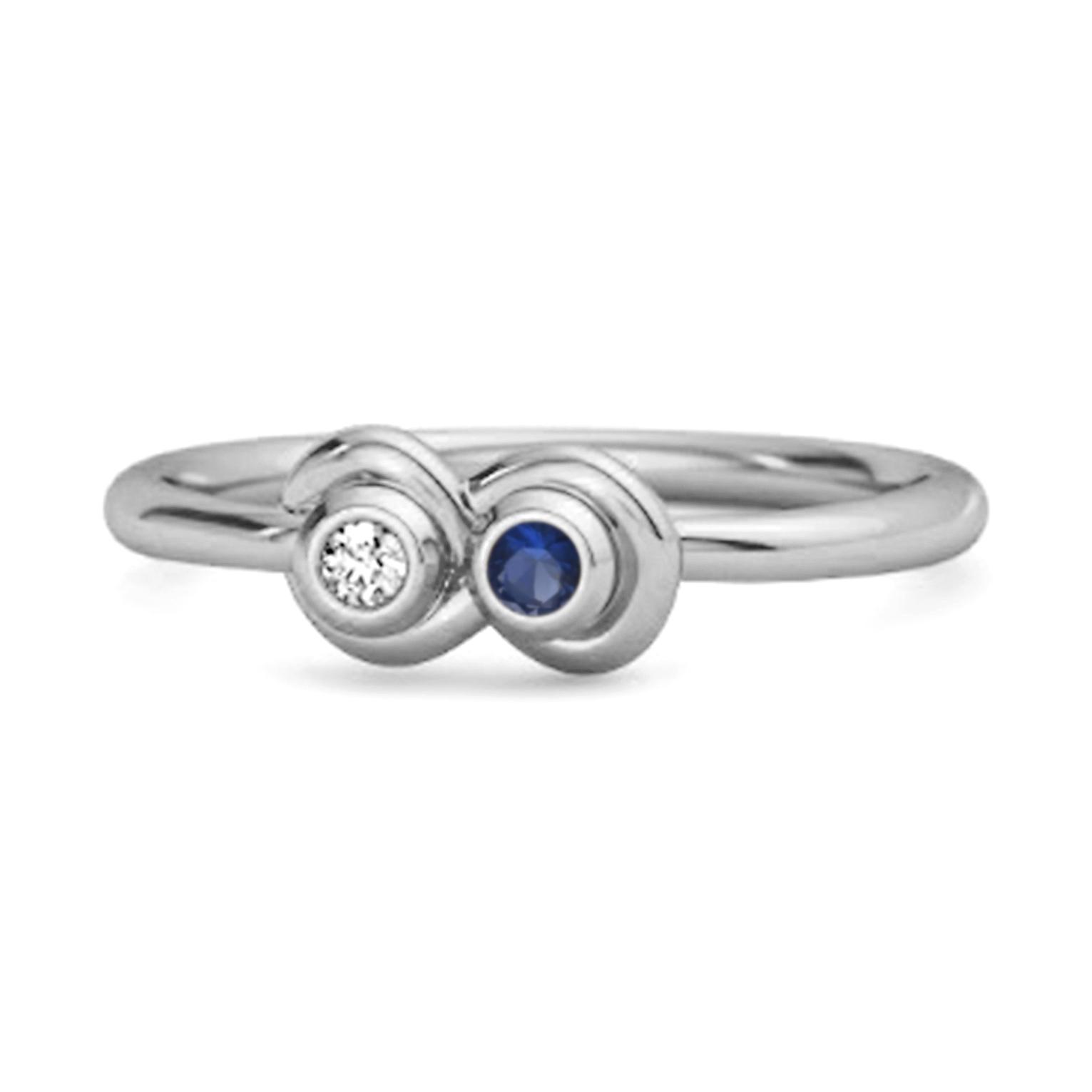 Blue Sapphire Round Dual Stone Stackable Ring - 925  Sterling Silver 7