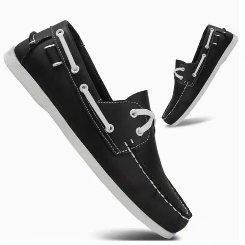 

Чоловічі класичні темно-сині лофери з коричневими акцентами - Весняно-літні повсякденні туфлі на шнурівці, Круглий носок, Гумова підошва, Верх з ПУ, Ретро стиль 46 чорний