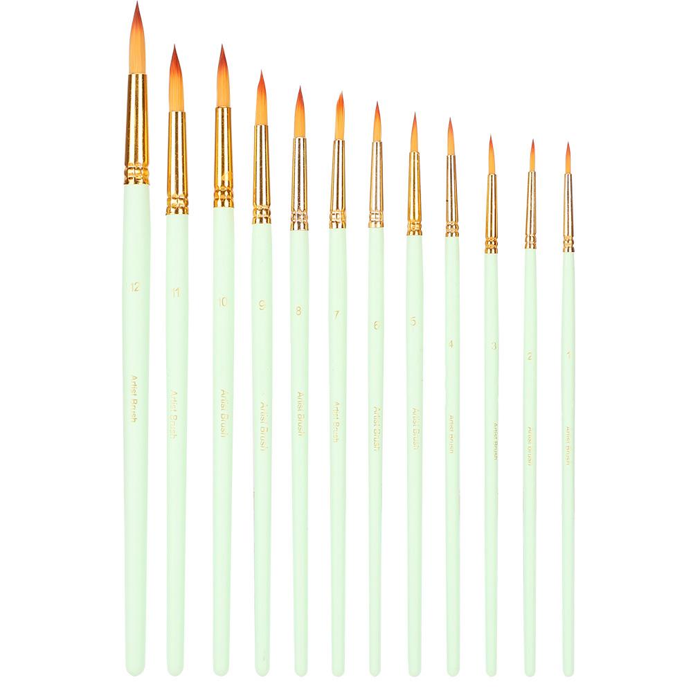 12 Stück Künstlerpinsel Nylonhaar Kunstbedarf Schreibwaren Aquarell Ölmalstift