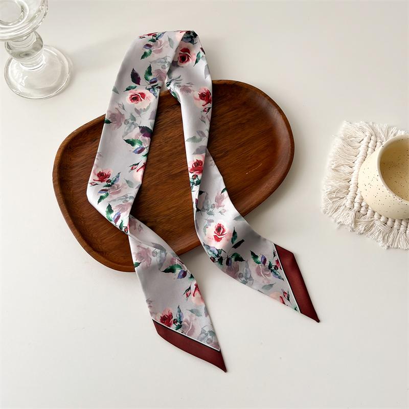 

Женский длинный узкий шелковый шарф, повязка на голову, шейный галстук с принтом, роскошные брендовые аксессуары для волос, классные шарфы для девочек, лето 2021 г.