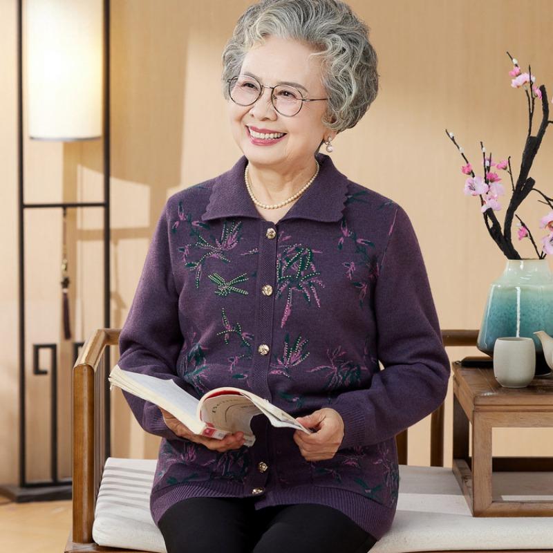 Mom's knitted cardigan loose thin old lady clothes old lady sweater women's spring coat