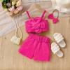 Girls' Fashionable Set Summer Children's Multi-color Three-dimensional Flower Halter Top + Shorts + Headwear