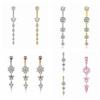 Long Dangled Zircon Belly Button Ring Pink Body Jewelry Stainless Steel Navel Piercing  Women