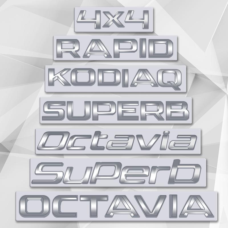 Für Chrome Silber SKODA 4x4 YETI FABIA RAPID SUPERB OCTAVIA KODIAQ KAROQ Emblem Auto Karosserie Kofferraum Kotflügel 3D Aufkleber Styling