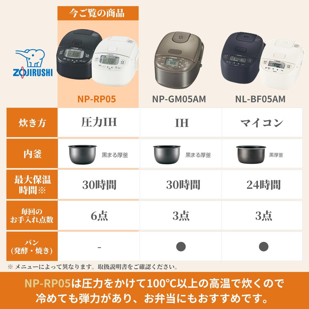 Zojirushi Mahobin Rice Perfect for Pressure IH Keeps Warm for 30 Made in Japan Cooker, 3-cup Capacity, Single-Person Use, Type, Hours, White,