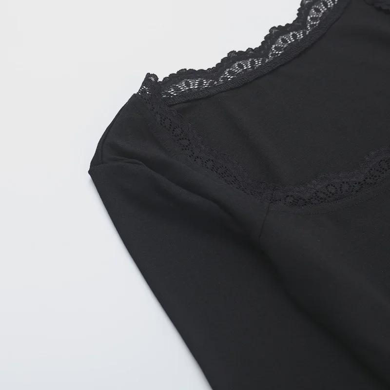 2025 Spring/Summer European & American Style Women's Sexy Slim Lace Long Sleeve Top