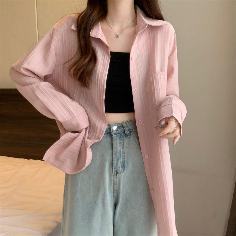 White Long-sleeved Shirt Top for Women with A Sense of Design In A Lazy Style Loose-fitting Slimming  Elegant Temperament Cardigan