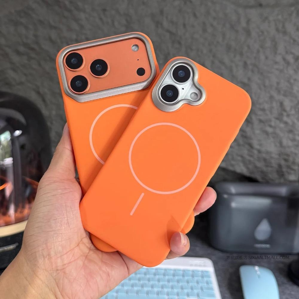 Minimalist Orange Slim Magnetic Case For For Iphone 13 12 14 1 16 17 Pro Max Plus 17E E Air for Shockproof Cover Funda