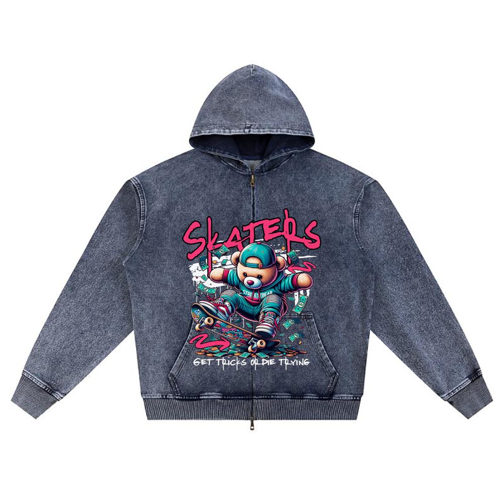 

Худи на молнии из вязаного денима с DTG-принтом, принт Skaters Brother , толстовки на молнии XL темно-синий