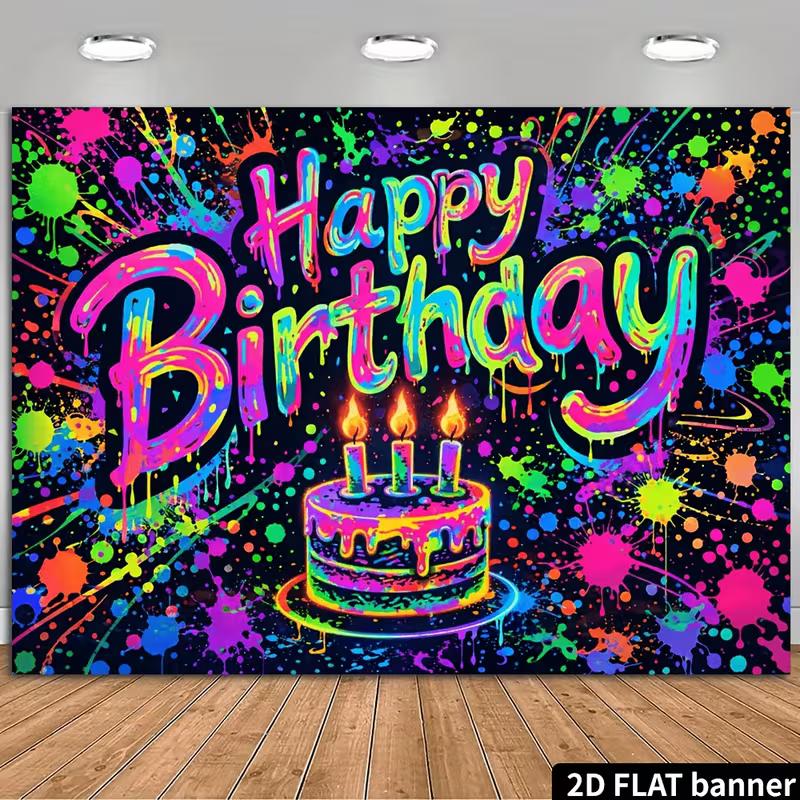 

2D Glow in the Dark Birthday Background Banner for Kids & Teens Party Photography 47.2x31.5inch/120*80cm