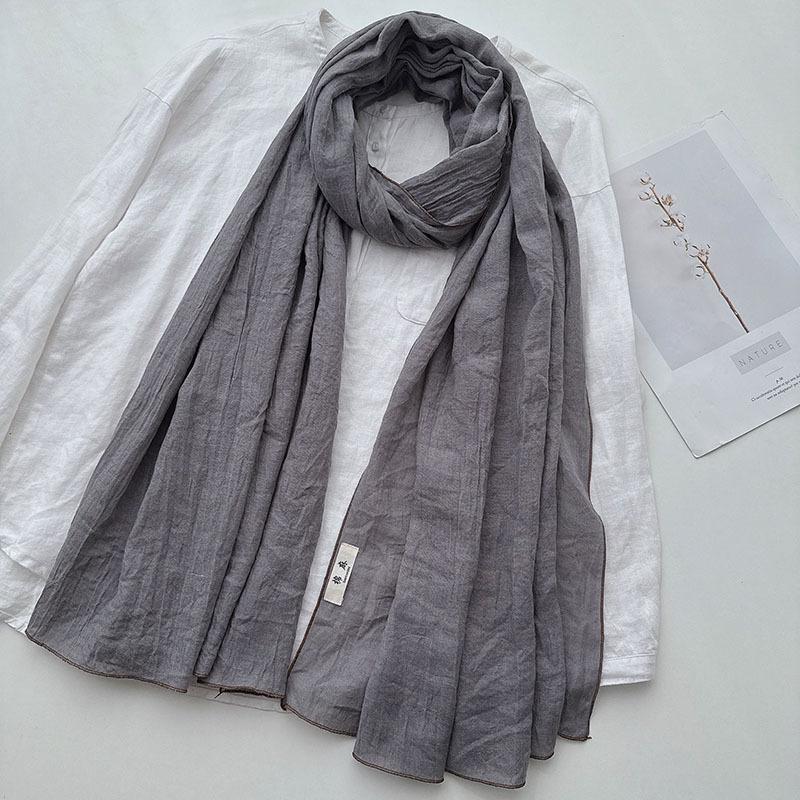 Japan and Korea Elegant Solid Color Cotton and Linen Extended Scarf Women's Soft Skin-friendly Casual Outer Autumn Shawl