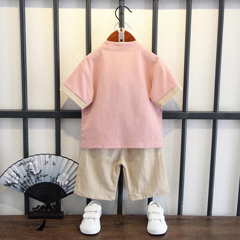 Boys Hanbok Tang Suit Summer Short-sleeved Kids Education Clothing Cotton Silk Set Baby Chinese Style Tide Breathable Casual Outfit