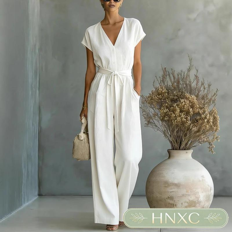 HNXC Women's Short Sleeve V-Neck Fashion Casual Summer Spring Suspenders trousers Jumpsuits & Rompers Classic Exquisite