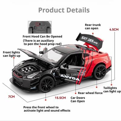 1:32 Scale GTR Honda NEW TYPER Toys Cars Models Doors Opened With Pull Back Miniature Cars Light Sound Vehicles Educational Toys