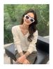Women's V-Neck Cashmere Sweater - Autumn/Winter Warm, Elegant Knit, Solid Color, Thick Cable Knit Base Layer Top