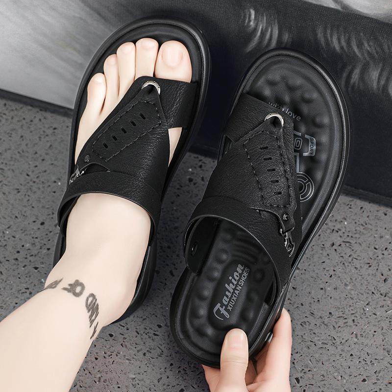 Summer Men's Sandals Anti Slip Flip Flops For Men Beach Sandals Leather Soft Soled Slippers Men Casual Outdoor Sandals Large Siz