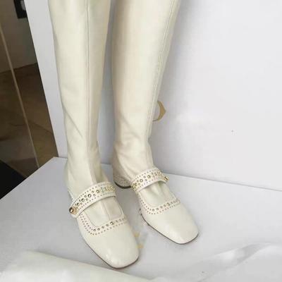 Knee High Boots Women Square Toe High Heels Elegant Dress Shoes Autumn Designer Chelsea Leather Goth Mary Jane Pumps Botas Mujer