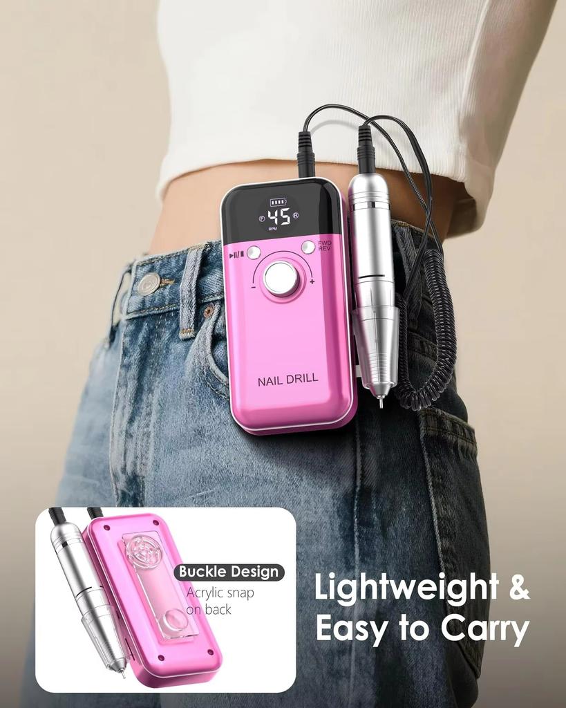 Portable Nail Drill Professional: 45000 RPM Rechargeable Electric Nail Drills Machine with 6 Bits, Drill Para Uñas Profesional E
