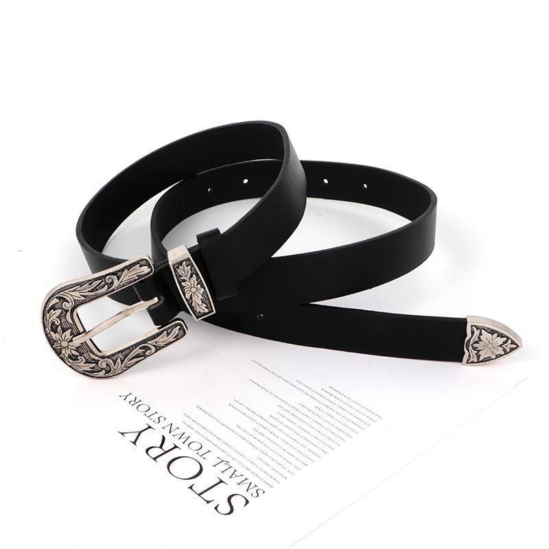 

Пояс из искусственной кожи с металлической пряжкой-штифтом и резным дизайном женский для чёрный
