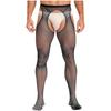 Mens Mid Waist Hollow Out Cutout Opening Crotch Tights Stockings Leggings Elastic Waistband Pantyhose