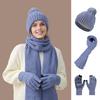 3Pcs/Set Winter Hat Scarf Gloves Set Solid Color Windproof Plush Ball Hat Neck Warmer Touch Screen Gloves Set