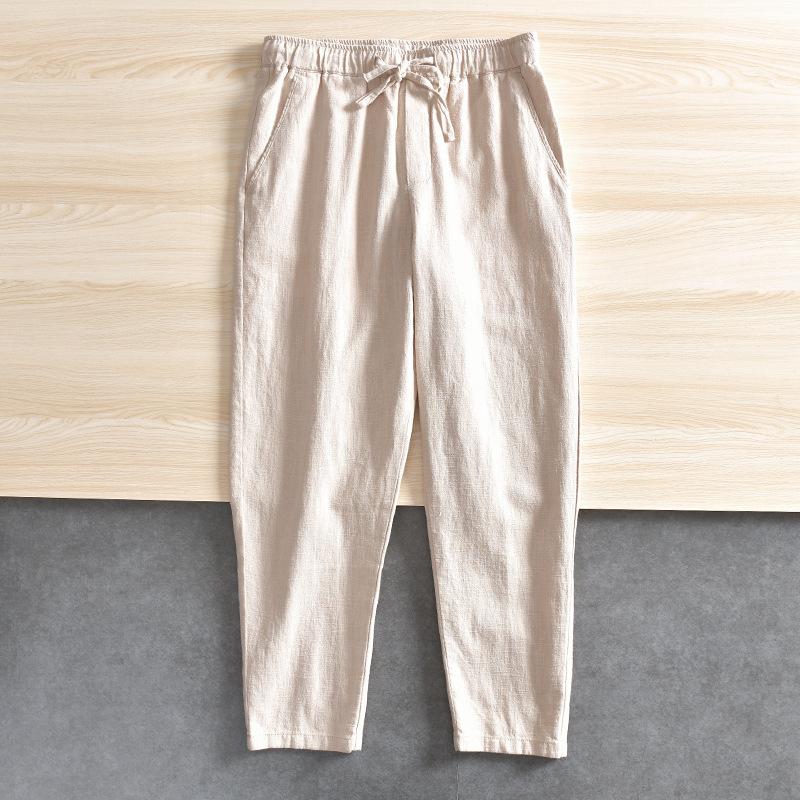 Men's Cotton Linen Casual Pants Baggy Streetwear Men Joggers Sports Trousers Solid Color Long Straight Trendy Pants for Men