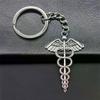 Vintage Caduceus Medicine Symbol Keychain Keyring Car Key Chain Key Holder Ornament Medicine Graduate Gift Accessories