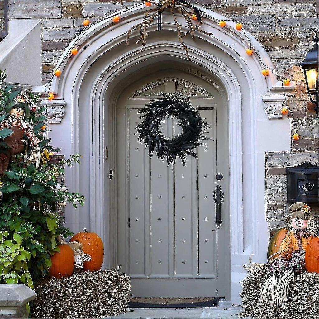 18 Inch Black Feather Wreath,christmas Decoration,thanksgiving Artwork