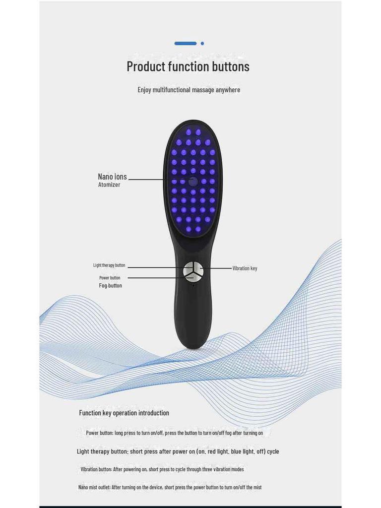 Elektrický masážní přístroj na pokožku hlavy s červeným světlem a hřeben pro růst vlasů s esenciálními oleji