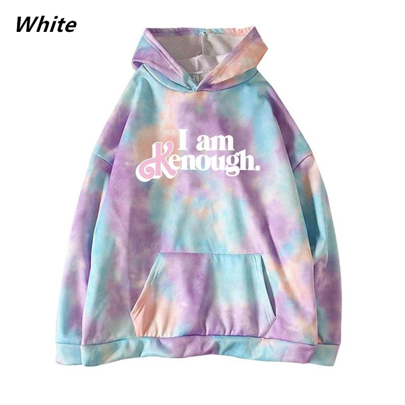 

I Am Ken Enough Толстовки Tie Dye Letter Printed I Am Kenough Світшоти Повсякденні топи з довгими рукавами для чоловіків і жінок XXL білий