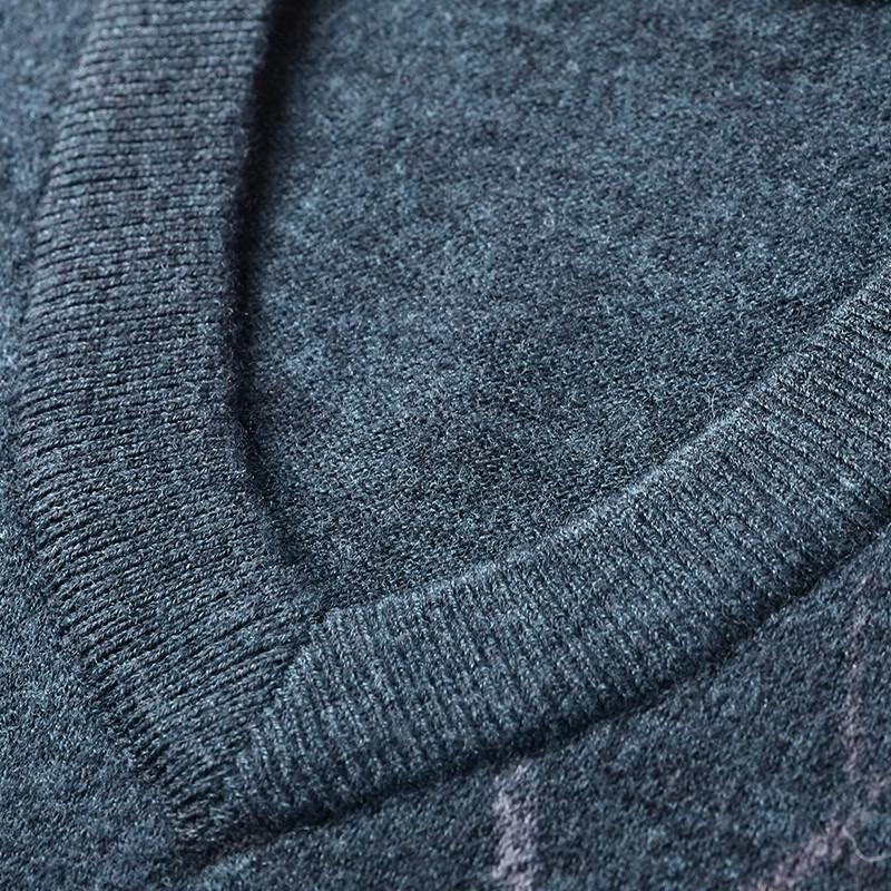 Hengyuanxiang Men's V-Neck Striped Wool Vest