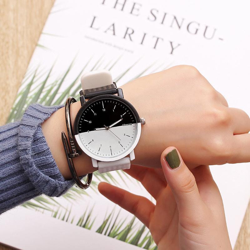 Korean Style Men's & Women's Trendy Couple Watches - Black & White, Retro, Casual, Big Dial, Quartz for Students