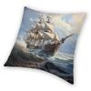 Nautical Wooden Ship Pillowcase Polyester Linen Velvet Pattern Zip Decor Home Cushion Case