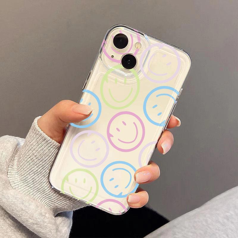 Round Happy Face Transparent Phone Case For iPhone 11 Cases iPhone 15 16 Pro 12 13 14 Pro Max Mini XR XS X 7 8 Plus SE2022 Cover