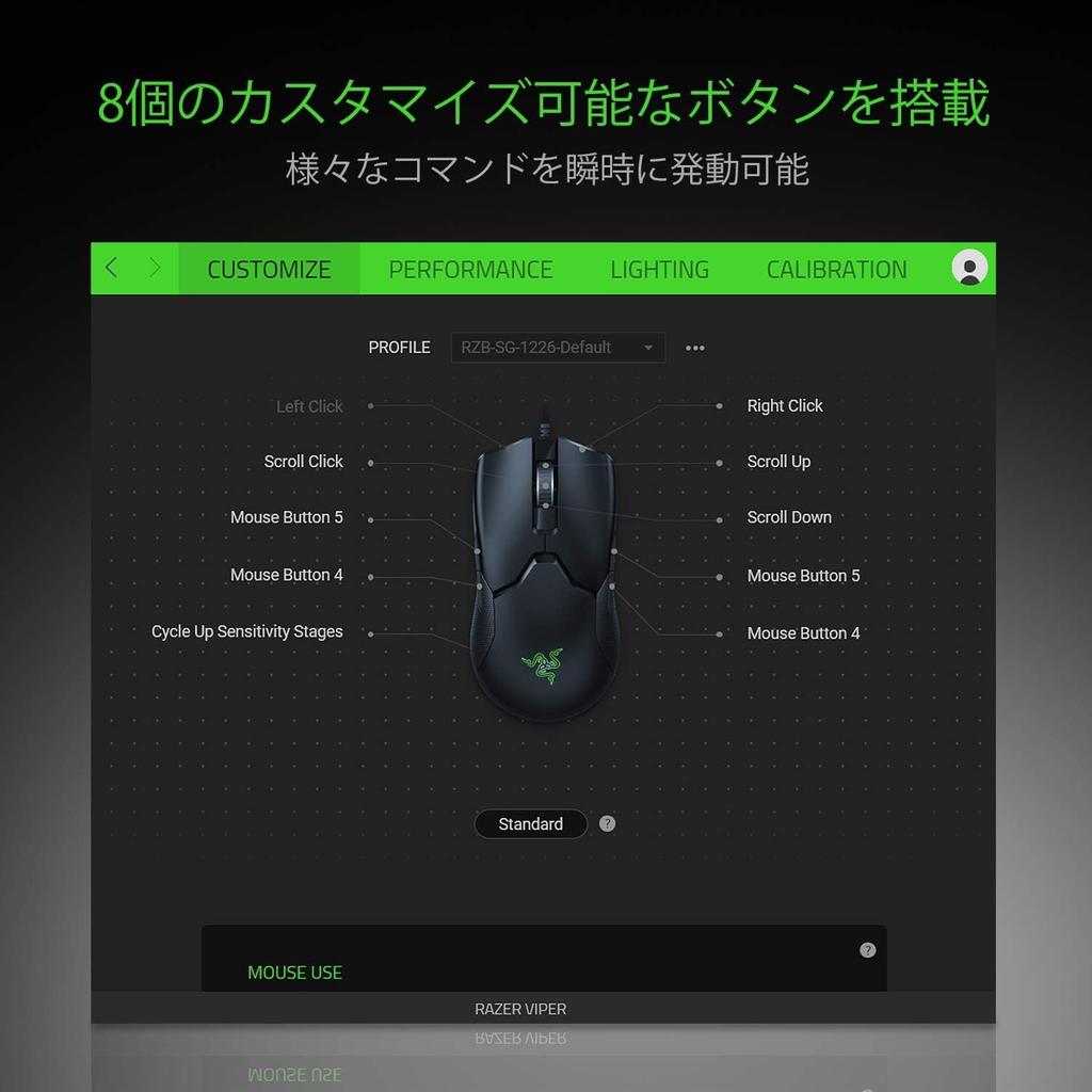 Razer Viper Gaming Mouse, Lightweight, 69g, 16000DPI, 8 Buttons, Optical Switches, Soft Braided Cable, Chroma Compatible, RZ01-02550100-R3M1 [Used]