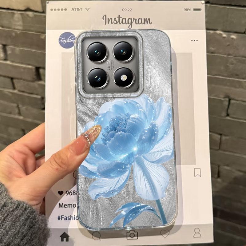 Luxury Blue Flowers Girls Women Phone Case For Xiaomi 14T 13T Pro 14Tpro 11 Lite 5G NE Shockproof Bumper Fundas Cover