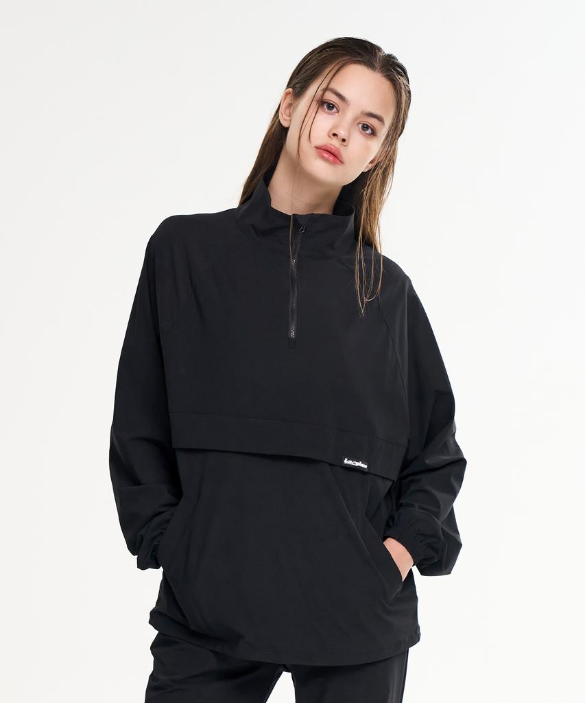 Lazybee [Summer] Airlight Stretch Multisport Running Windbreaker Anorak Jacket Top W Black