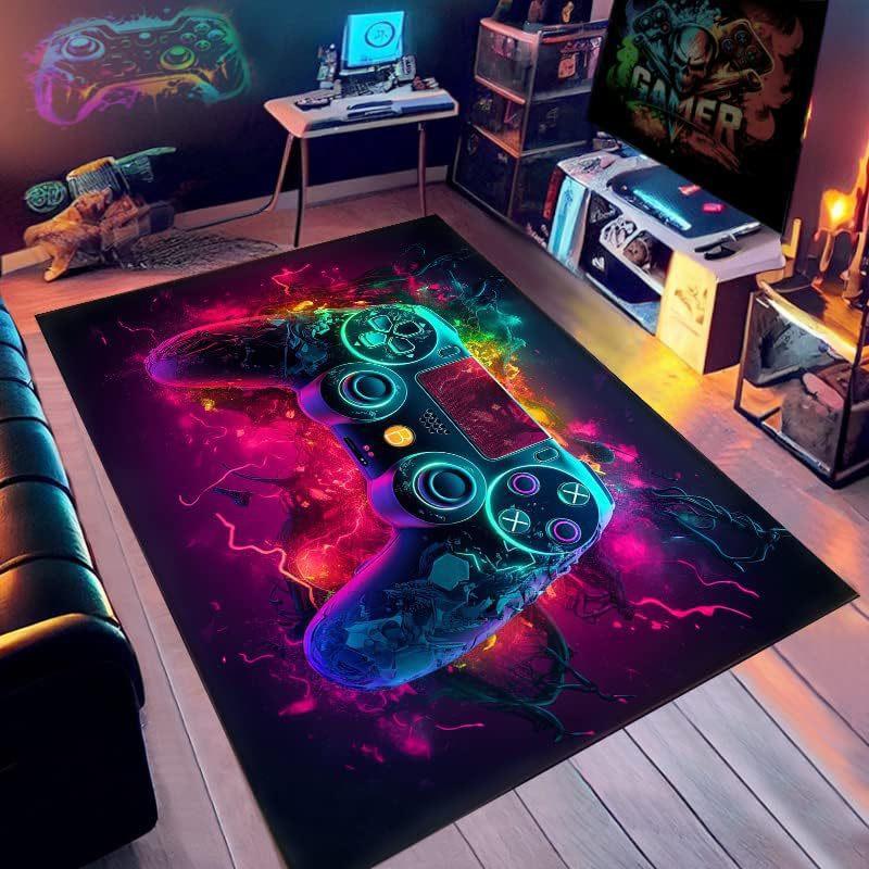 Gamer Area Rug Neon Game Controller Design Non-Slip Carpet for Gaming Room Perfect for Esports Enthusiasts Game Lovers Gift