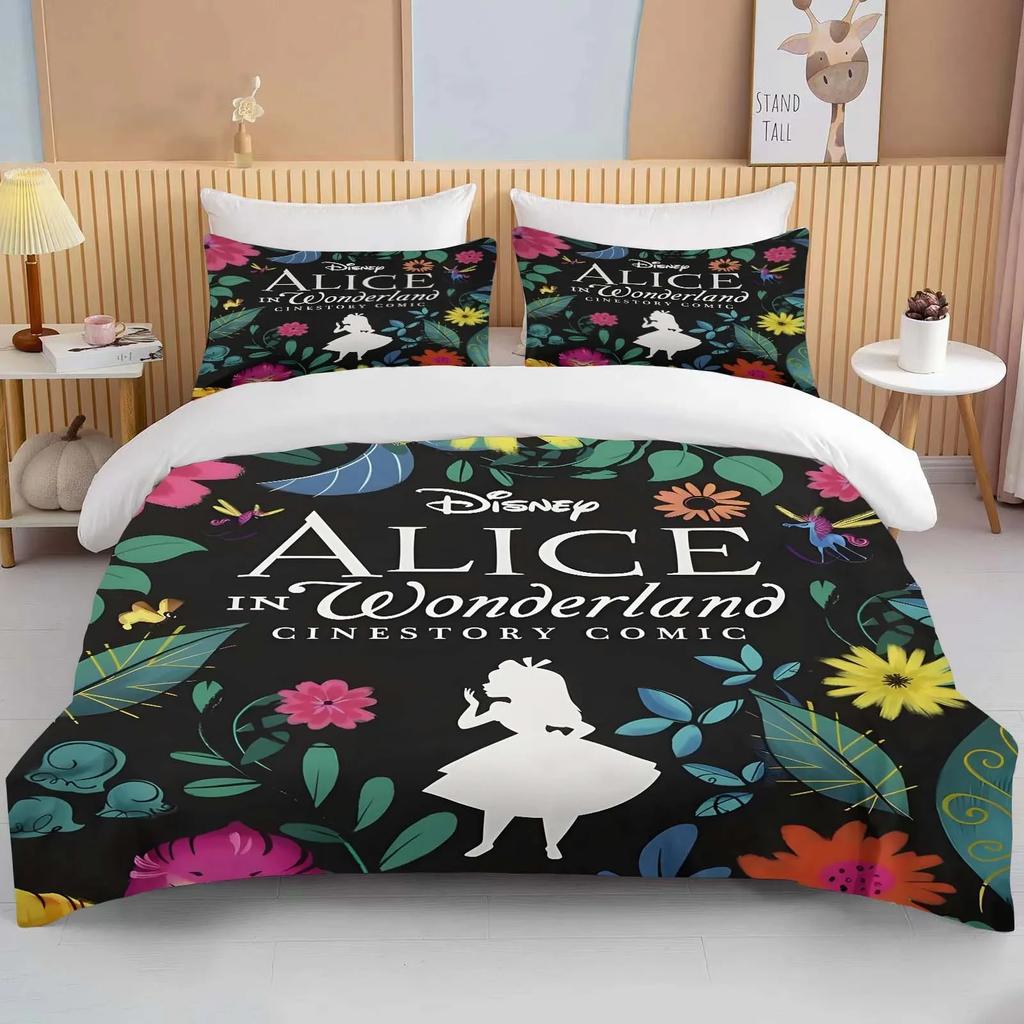 Alice In Wonderland Bedding Set Cartoon Baby 3 Pieces Set Bed Set King Size Pillowcase Adult Bed Cover Bedroom Bed Set Duvet