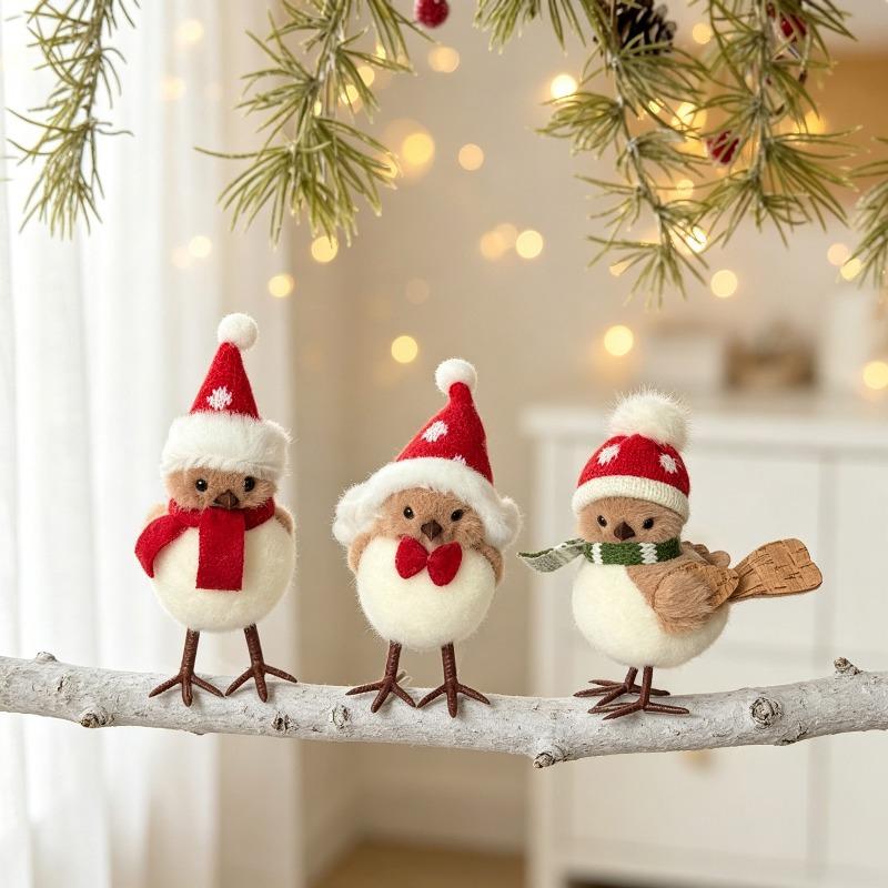 Nordic style Christmas bird cartoon doll creative branch bird, holiday party window decoration