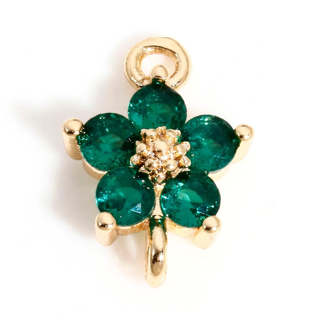 2 Piece Flower Brass Connectors Charms Pendants For DIY Jewelry Making 18K Real Gold Plated Multicolour Cubic Zirconia 12mmx8mm