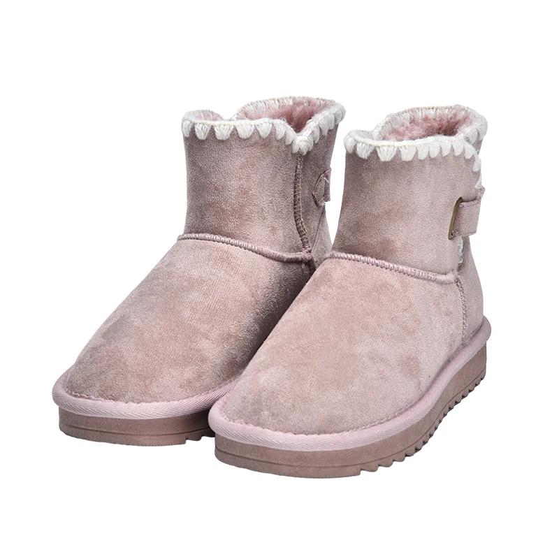 Femme Bottes de Neige Courtes d'Hiver en Peau de Mouton Femme Imperméables Bottines Naturelles Doublées Fourrure Cheville Chaud Augmenter Chaussures Plates Nouvelles Bottes