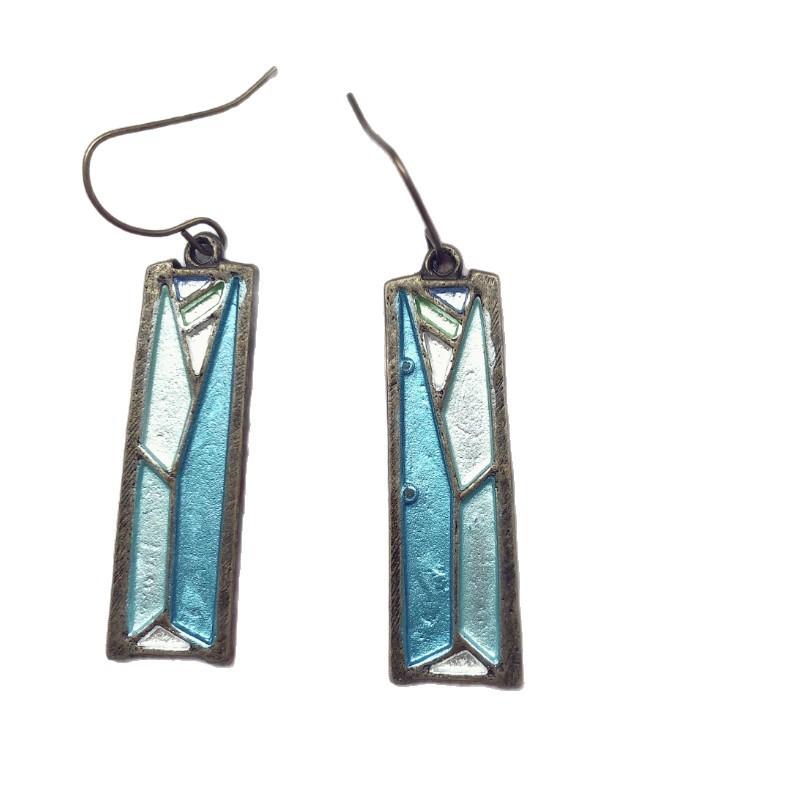 Personalized Retro Thai Silver Opal Earrings Creative Colorful Parquet Earrings
